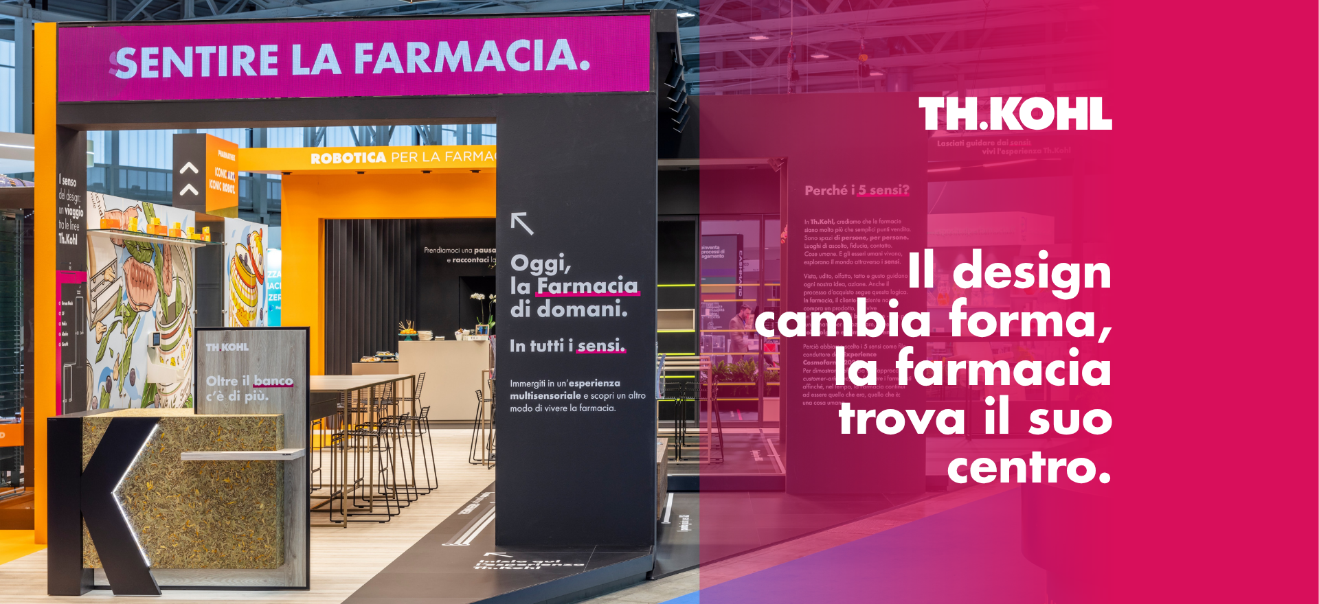 a sinistra una foto dello stand Th.Kohl a Cosmofarma edizione 2025, a destra l'annuncio della partecipazione di Th.Kohl a Cosmofarma 2026